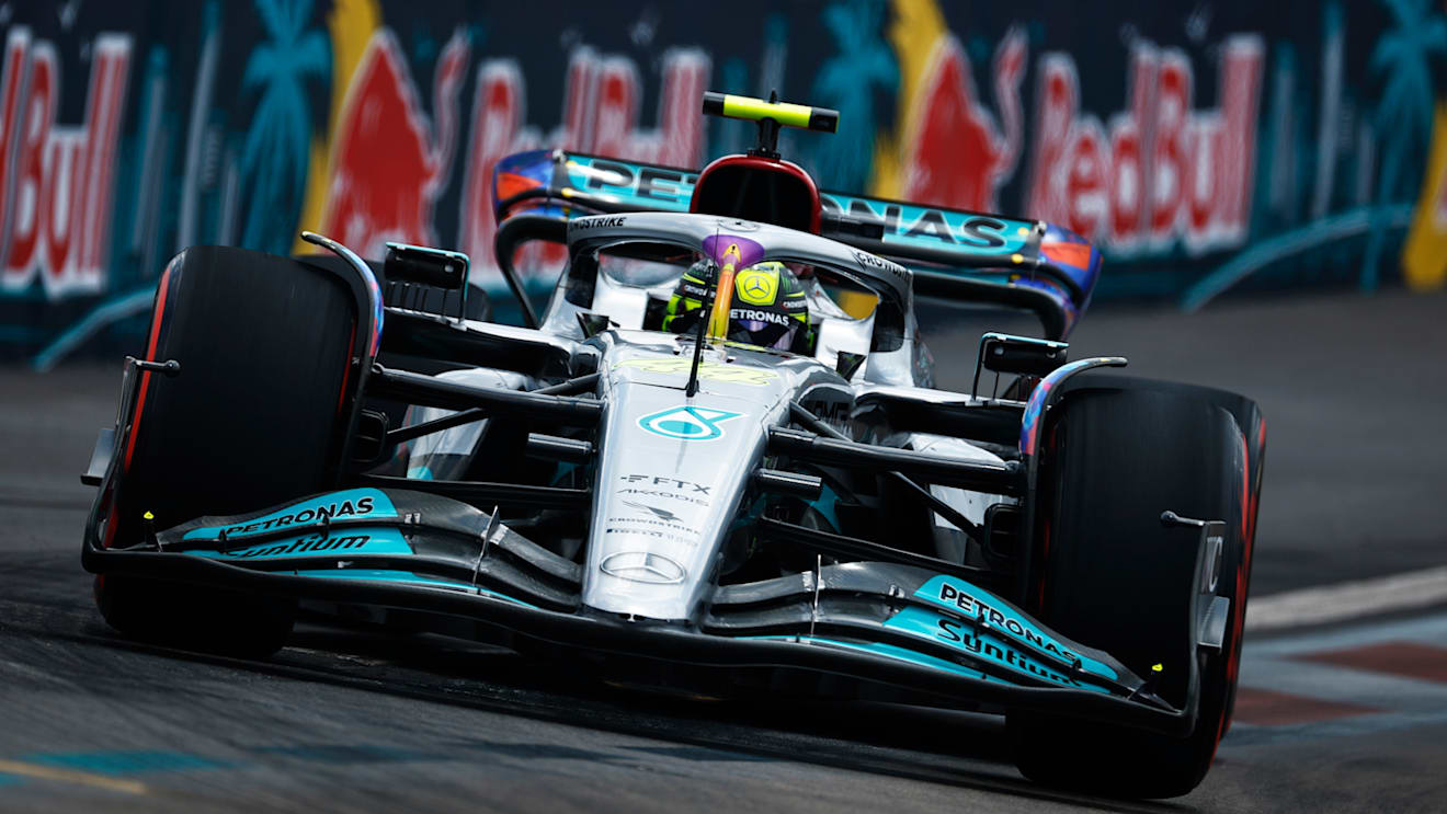 MIAMI, FLORIDA - MAY 07: Lewis Hamilton of Great Britain driving the (44) Mercedes AMG Petronas F1 Team W13 on track during final practice ahead of the F1 Grand Prix of Miami at the Miami International Autodrome on May 07, 2022 in Miami, Florida. (Photo by Jared C. Tilton/Getty Images)