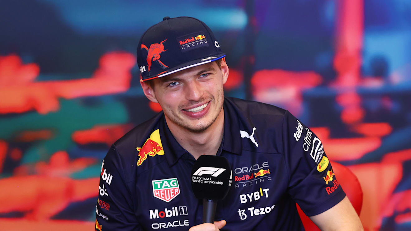 MONTE-CARLO, MONACO - MAY 27: Max Verstappen of the Netherlands and Oracle Red Bull Racing talks in the Drivers Press Conference prior to practice ahead of the F1 Grand Prix of Monaco at Circuit de Monaco on May 27, 2022 in Monte-Carlo, Monaco. (Photo by Dan Istitene/Getty Images)