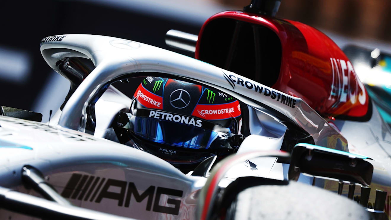MONTE-CARLO, MONACO - MAY 28: George Russell of Great Britain driving the (63) Mercedes AMG Petronas F1 Team W13 on track during final practice ahead of the F1 Grand Prix of Monaco at Circuit de Monaco on May 28, 2022 in Monte-Carlo, Monaco. (Photo by Clive Rose/Getty Images)