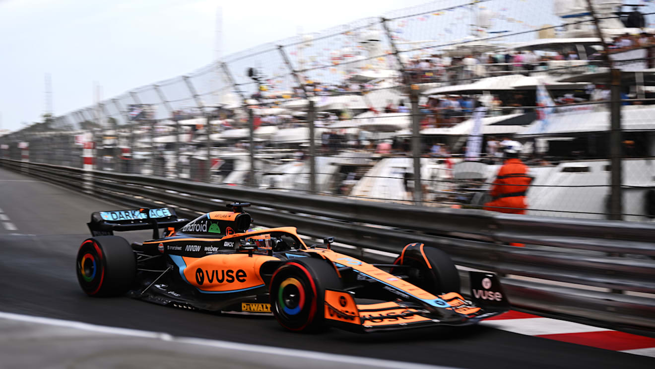 MONTE-CARLO, MONACO - MAY 28: Daniel Ricciardo of Australia driving the (3) McLaren MCL36 Mercedes on track during qualifying ahead of the F1 Grand Prix of Monaco at Circuit de Monaco on May 28, 2022 in Monte-Carlo, Monaco. (Photo by Clive Mason - Formula 1/Formula 1 via Getty Images)