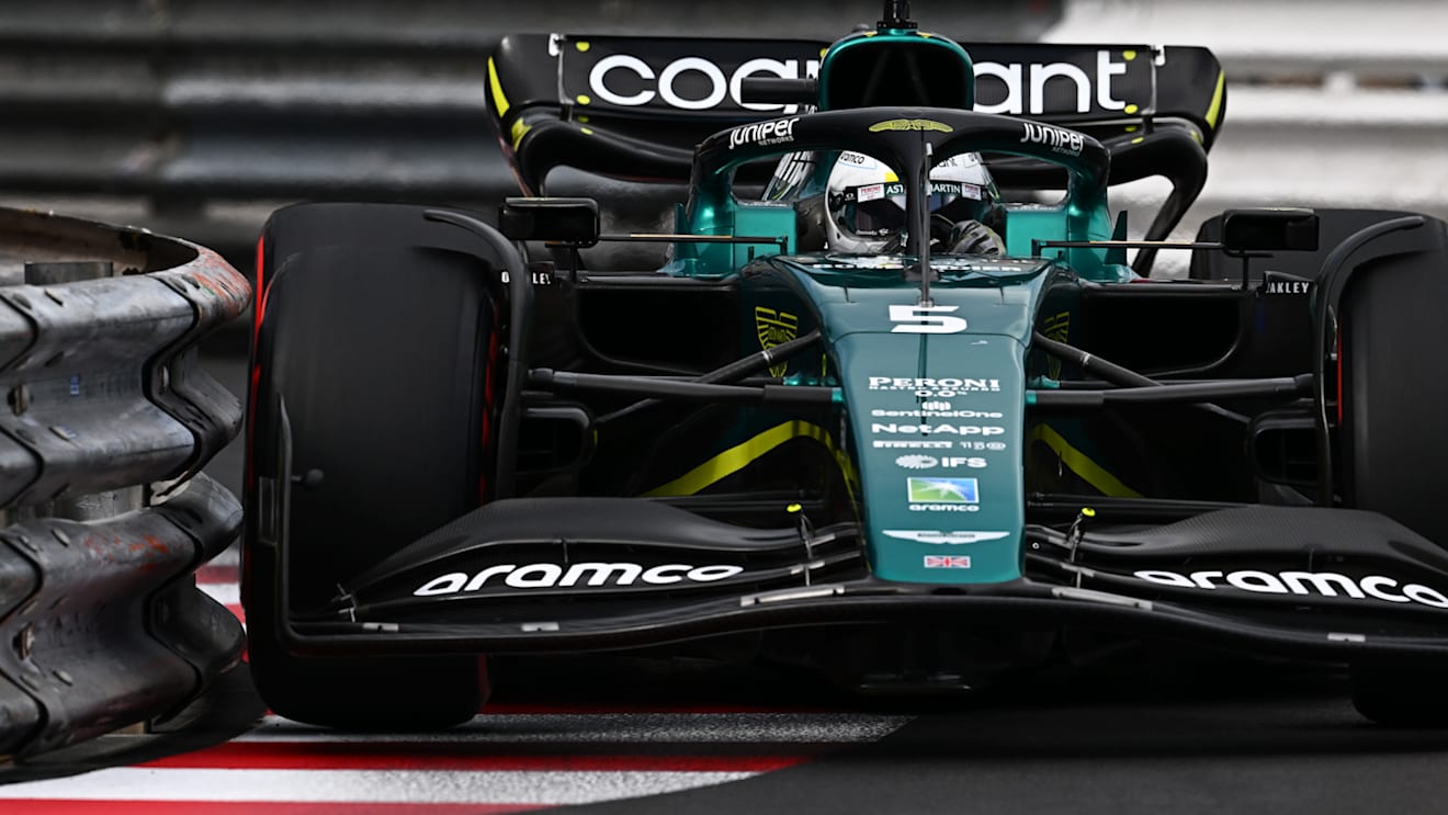 MONTE-CARLO, MONACO - MAY 28: Sebastian Vettel of Germany driving the (5) Aston Martin AMR22 Mercedes on track during qualifying ahead of the F1 Grand Prix of Monaco at Circuit de Monaco on May 28, 2022 in Monte-Carlo, Monaco. (Photo by Clive Mason - Formula 1/Formula 1 via Getty Images)