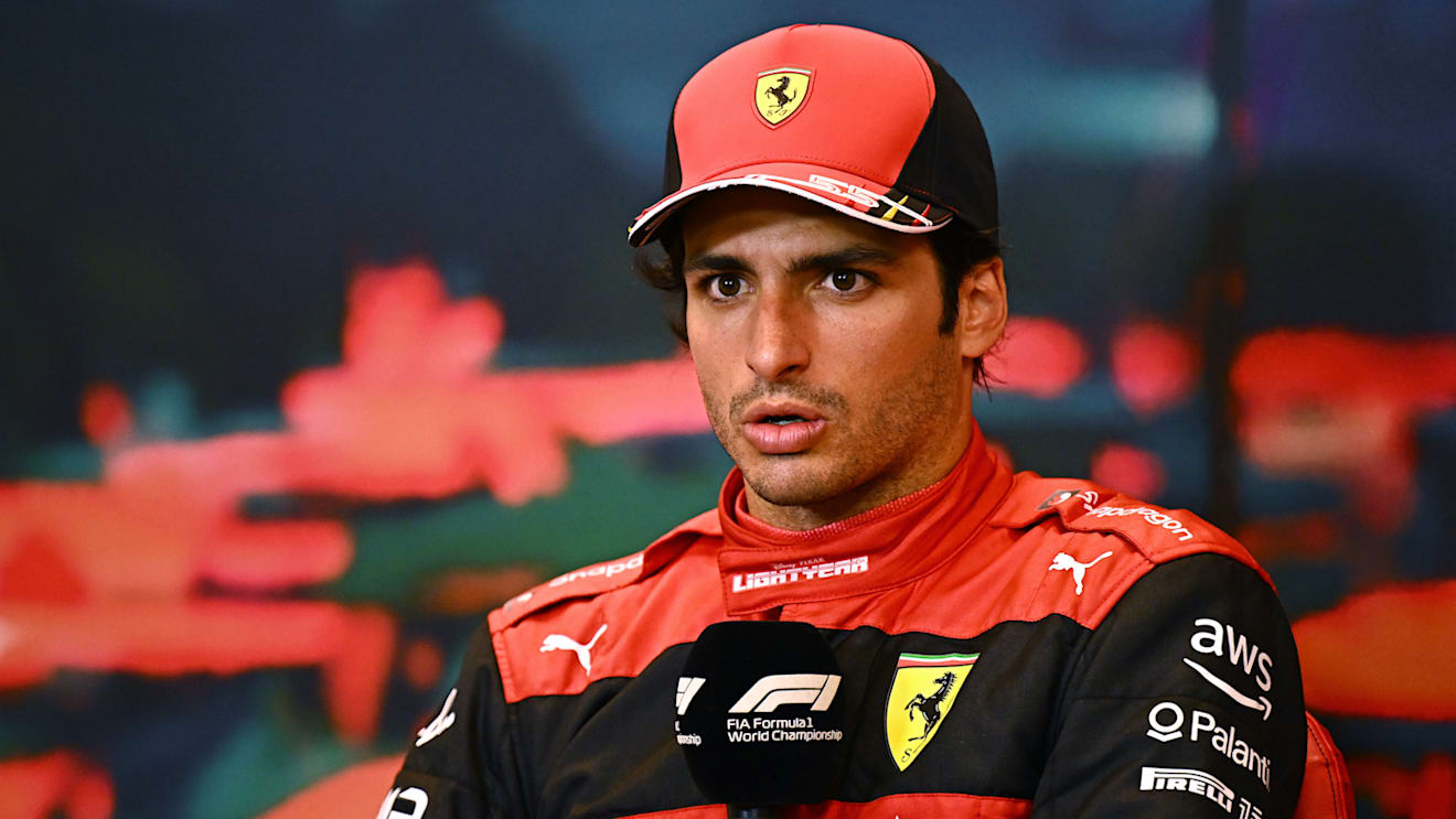 MONTE-CARLO, MONACO - MAY 29: Second placed Carlos Sainz of Spain and Ferrari talks in the press conference after the F1 Grand Prix of Monaco at Circuit de Monaco on May 29, 2022 in Monte-Carlo, Monaco. (Photo by Clive Mason/Getty Images)