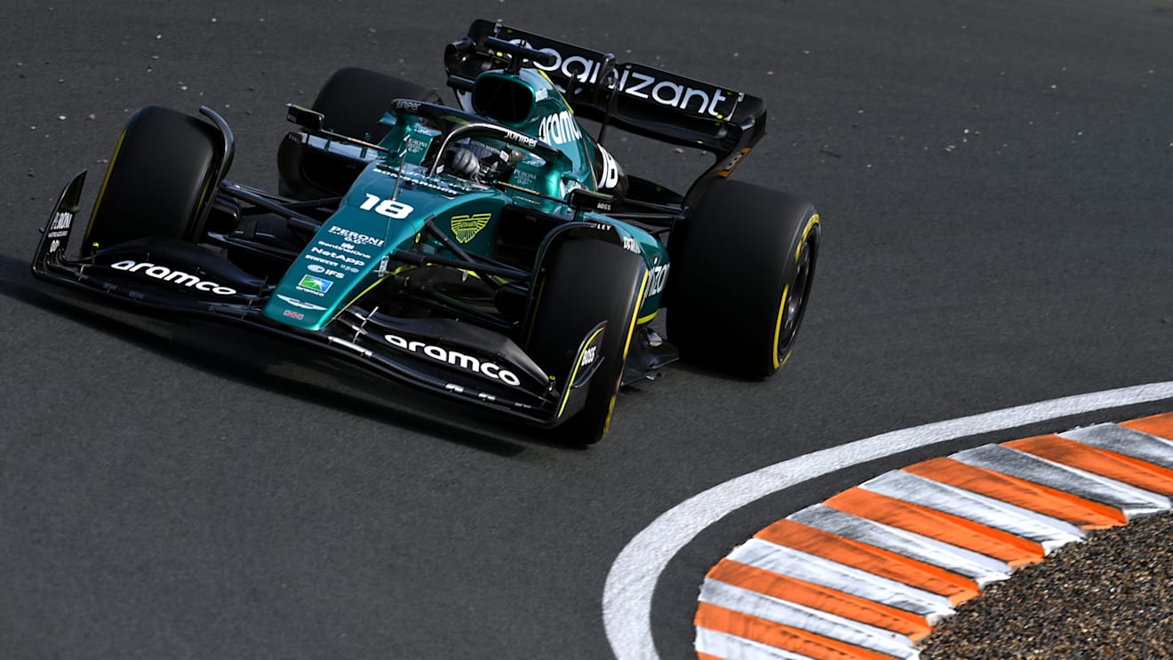 ZANDVOORT, NETHERLANDS - SEPTEMBER 02: Lance Stroll of Canada driving the (18) Aston Martin AMR22 Mercedes on track during practice ahead of the F1 Grand Prix of The Netherlands at Circuit Zandvoort on September 02, 2022 in Zandvoort, Netherlands. (Photo by Dan Mullan/Getty Images)