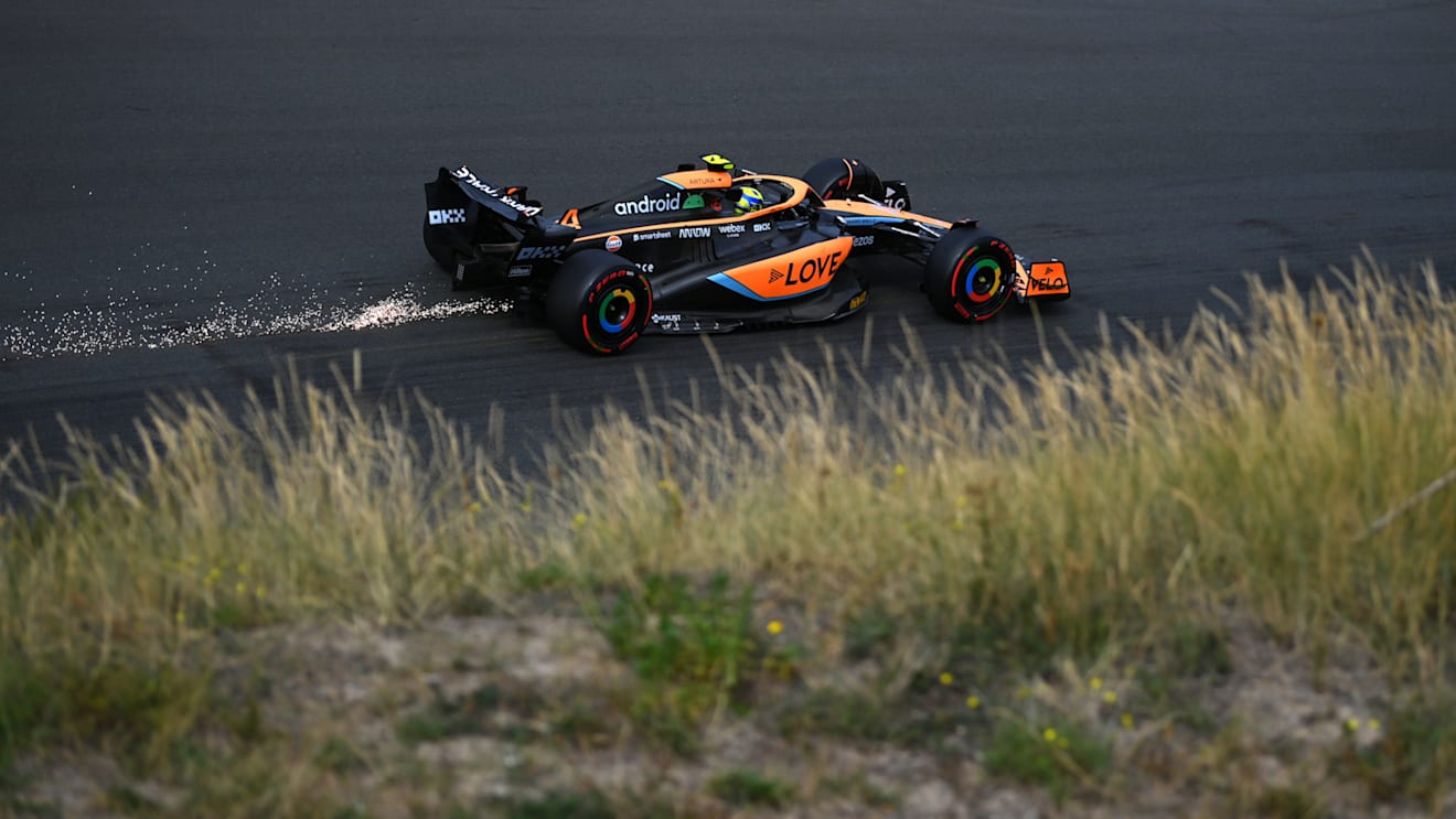 ZANDVOORT, NETHERLANDS - SEPTEMBER 02: Lando Norris of Great Britain driving the (4) McLaren MCL36 Mercedes on track during practice ahead of the F1 Grand Prix of The Netherlands at Circuit Zandvoort on September 02, 2022 in Zandvoort, Netherlands. (Photo by Dan Mullan/Getty Images)
