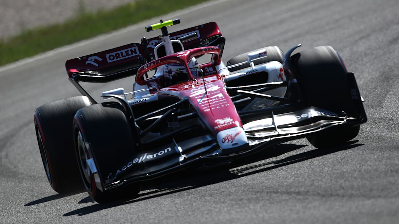 ZANDVOORT, NETHERLANDS - SEPTEMBER 03: Zhou Guanyu of China driving the (24) Alfa Romeo F1 C42 Ferrari on track during final practice ahead of the F1 Grand Prix of The Netherlands at Circuit Zandvoort on September 03, 2022 in Zandvoort, Netherlands. (Photo by Joe Portlock - Formula 1/Formula 1 via Getty Images)