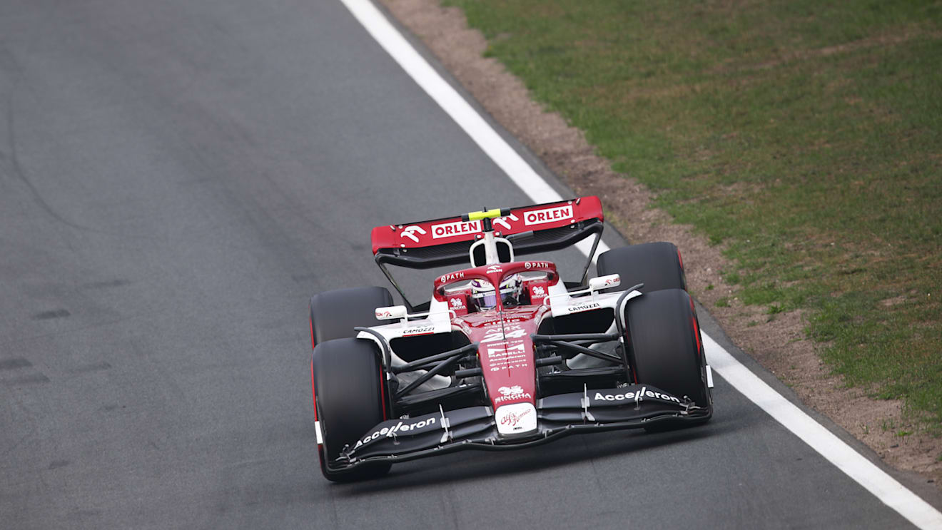 ZANDVOORT, NETHERLANDS - SEPTEMBER 04: Zhou Guanyu of China driving the (24) Alfa Romeo F1 C42 Ferrari on track during the F1 Grand Prix of The Netherlands at Circuit Zandvoort on September 04, 2022 in Zandvoort, Netherlands. (Photo by Joe Portlock - Formula 1/Formula 1 via Getty Images)