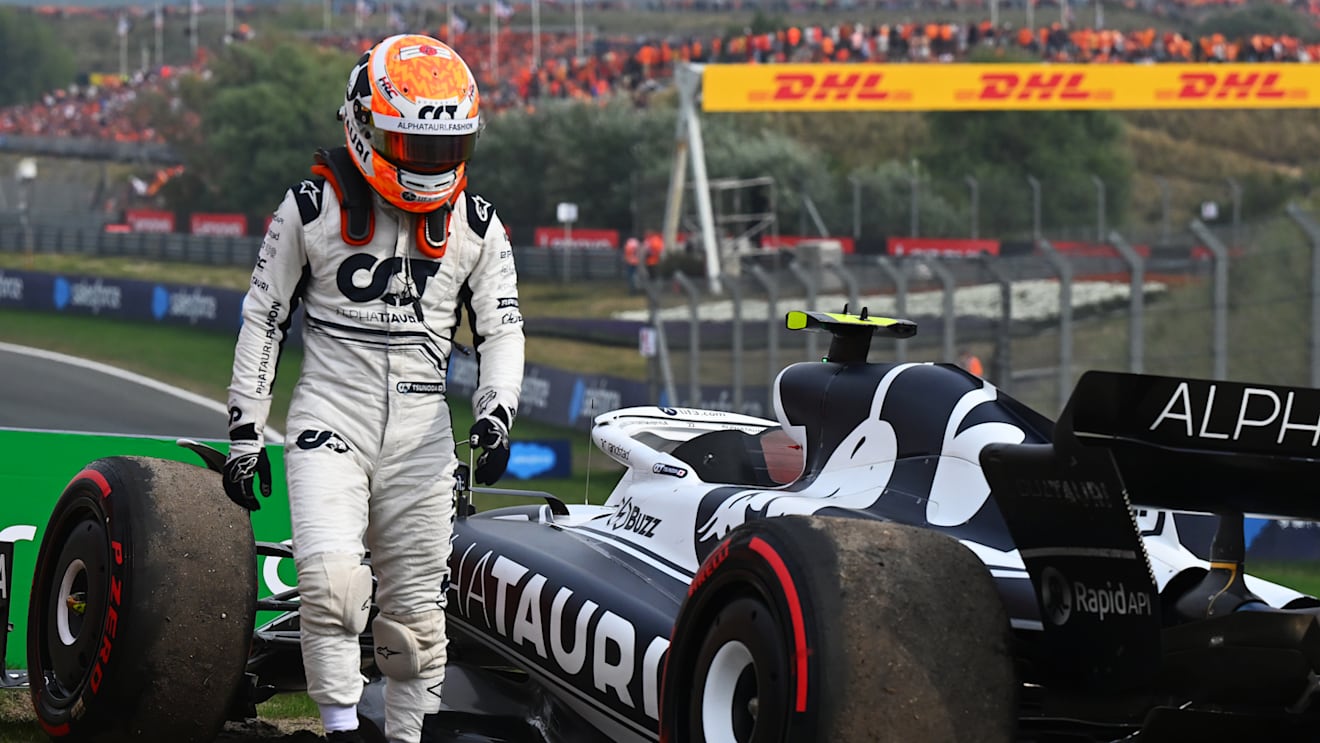 ZANDVOORT, NETHERLANDS - SEPTEMBER 04: Yuki Tsunoda of Japan and Scuderia AlphaTauri looks on after stopping on track during the F1 Grand Prix of The Netherlands at Circuit Zandvoort on September 04, 2022 in Zandvoort, Netherlands. (Photo by Clive Mason/Getty Images)