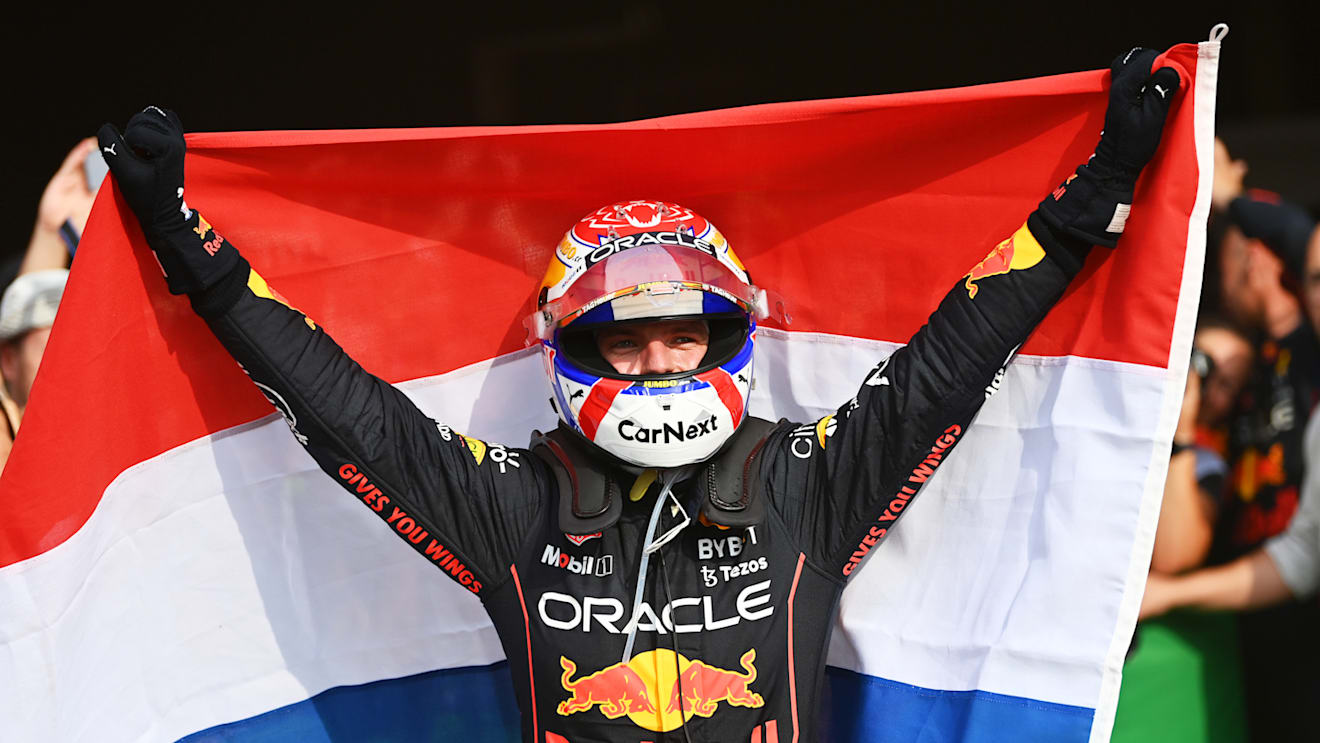 ZANDVOORT, NETHERLANDS - SEPTEMBER 04: Race winner Max Verstappen of the Netherlands and Oracle Red Bull Racing celebrates in parc ferme during the F1 Grand Prix of The Netherlands at Circuit Zandvoort on September 04, 2022 in Zandvoort, Netherlands. (Photo by Dan Mullan/Getty Images)