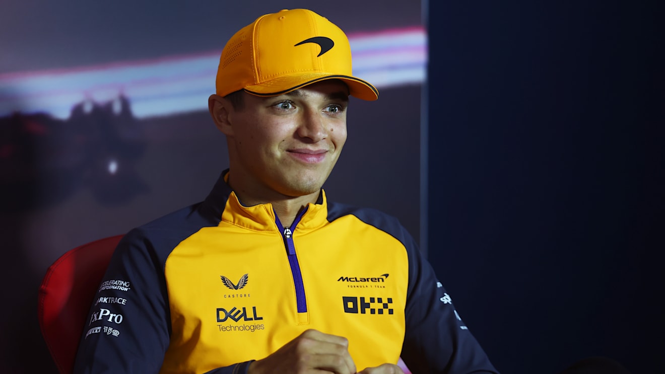 ZANDVOORT, NETHERLANDS - SEPTEMBER 01: Lando Norris of Great Britain and McLaren looks on in the Drivers Press Conference during previews ahead of the F1 Grand Prix of The Netherlands at Circuit Zandvoort on September 01, 2022 in Zandvoort, Netherlands. (Photo by Lars Baron/Getty Images)