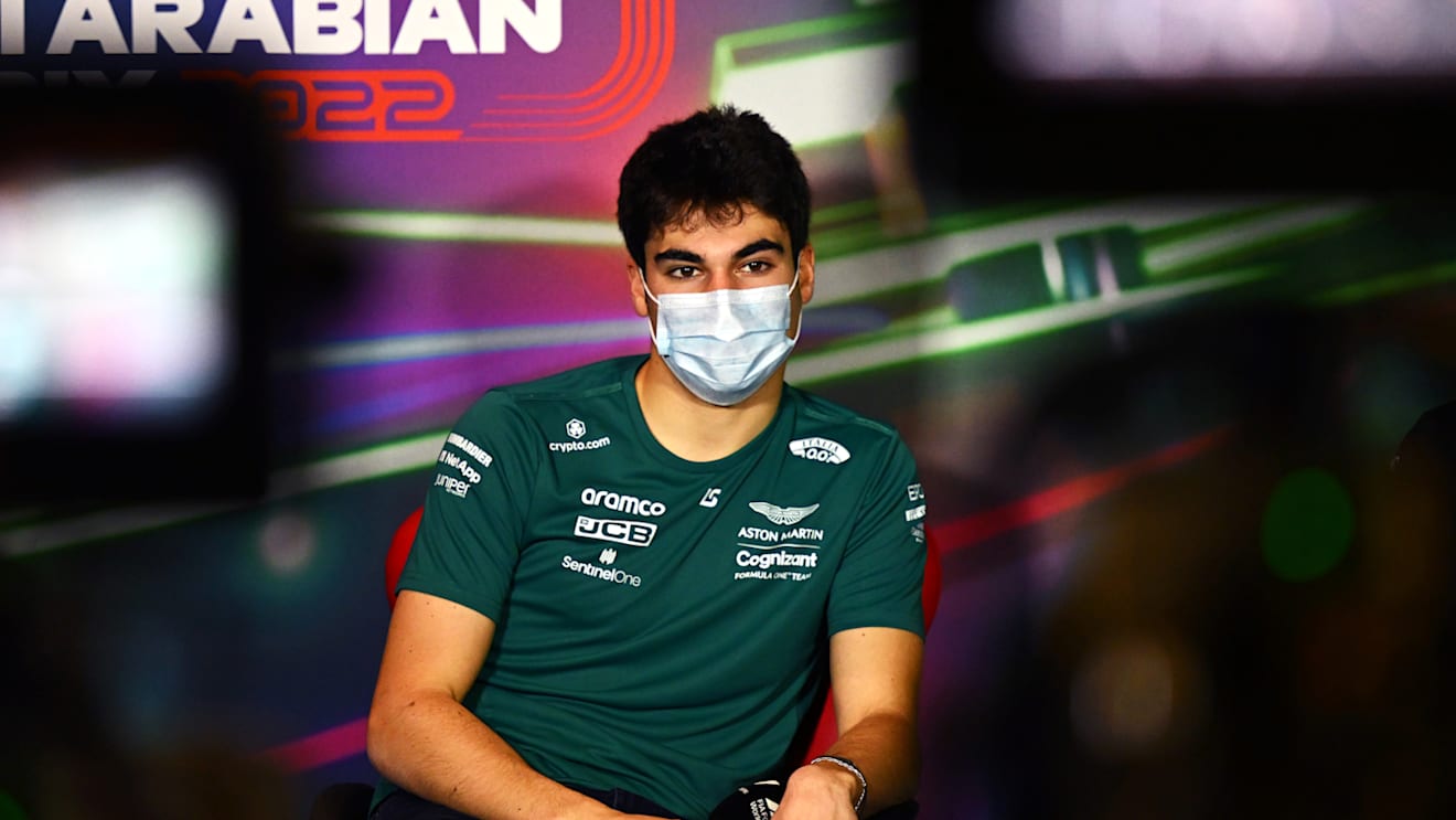 JEDDAH, SAUDI ARABIA - MARCH 25: Lance Stroll of Canada and Aston Martin F1 Team looks on in the Drivers Press Conference before practice ahead of the F1 Grand Prix of Saudi Arabia at the Jeddah Corniche Circuit on March 25, 2022 in Jeddah, Saudi Arabia. (Photo by Clive Mason/Getty Images)