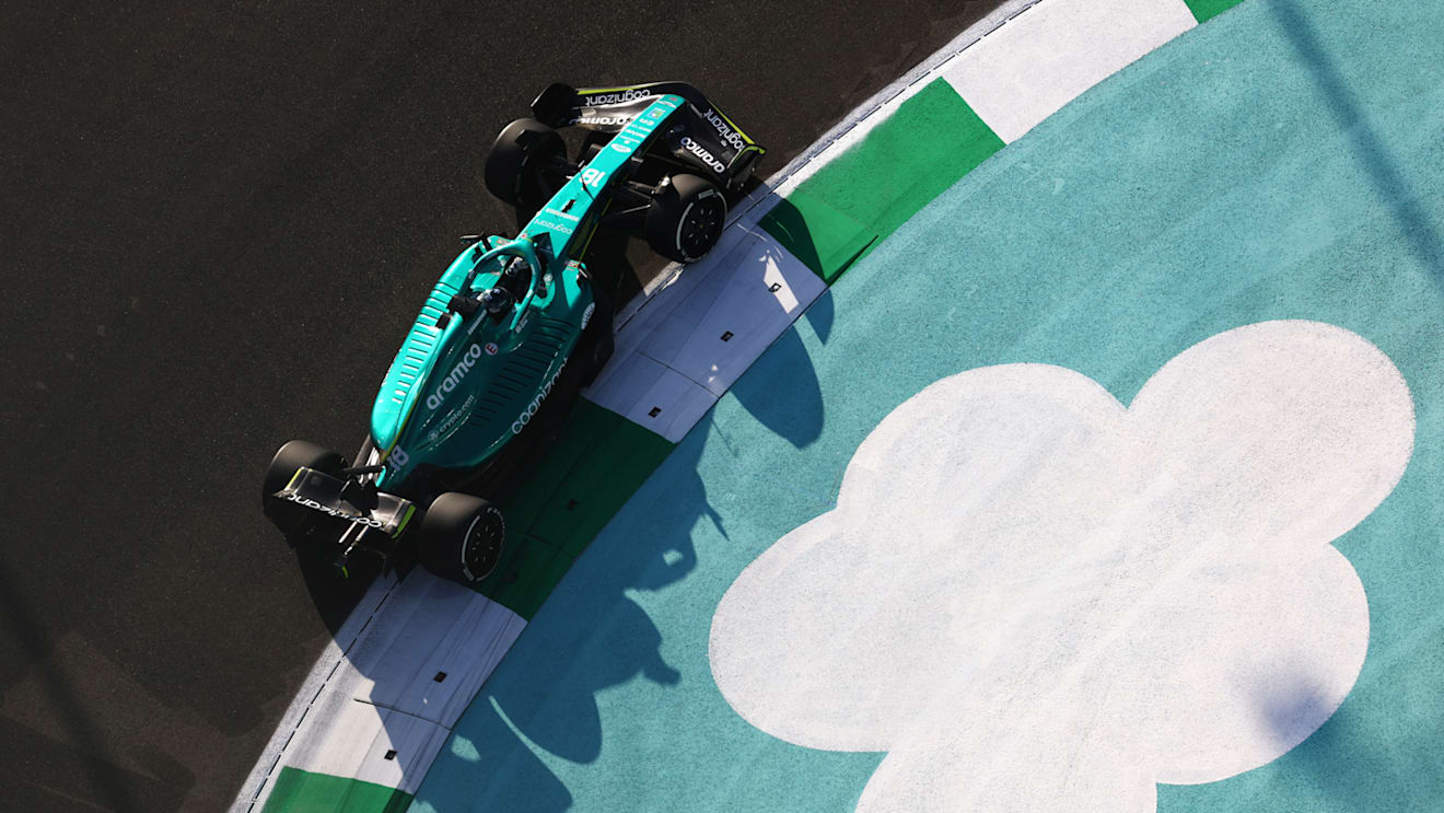 JEDDAH, SAUDI ARABIA - MARCH 25: Lance Stroll of Canada driving the (18) Aston Martin AMR22 Mercedes on track during practice ahead of the F1 Grand Prix of Saudi Arabia at the Jeddah Corniche Circuit on March 25, 2022 in Jeddah, Saudi Arabia. (Photo by Clive Rose - Formula 1/Formula 1 via Getty Images)
