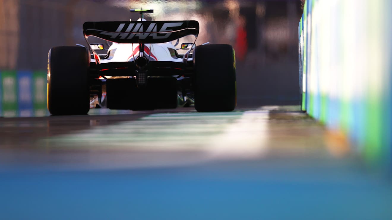 JEDDAH, SAUDI ARABIA - MARCH 25: Mick Schumacher of Germany driving the (47) Haas F1 VF-22 Ferrari on track during practice ahead of the F1 Grand Prix of Saudi Arabia at the Jeddah Corniche Circuit on March 25, 2022 in Jeddah, Saudi Arabia. (Photo by Dan Istitene - Formula 1/Formula 1 via Getty Images)