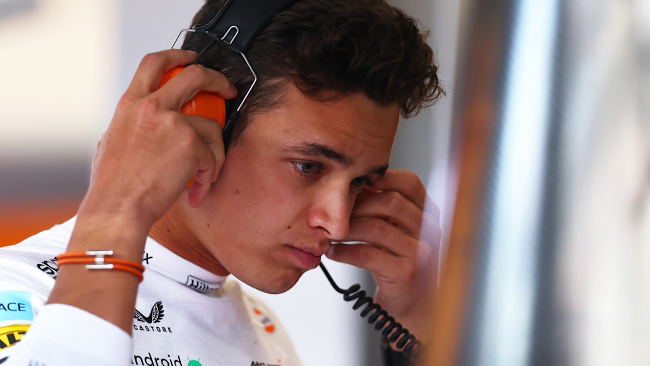 JEDDAH, SAUDI ARABIA - MARCH 25: Lando Norris of Great Britain and McLaren looks on in the garage during practice ahead of the F1 Grand Prix of Saudi Arabia at the Jeddah Corniche Circuit on March 25, 2022 in Jeddah, Saudi Arabia. (Photo by Lars Baron/Getty Images)