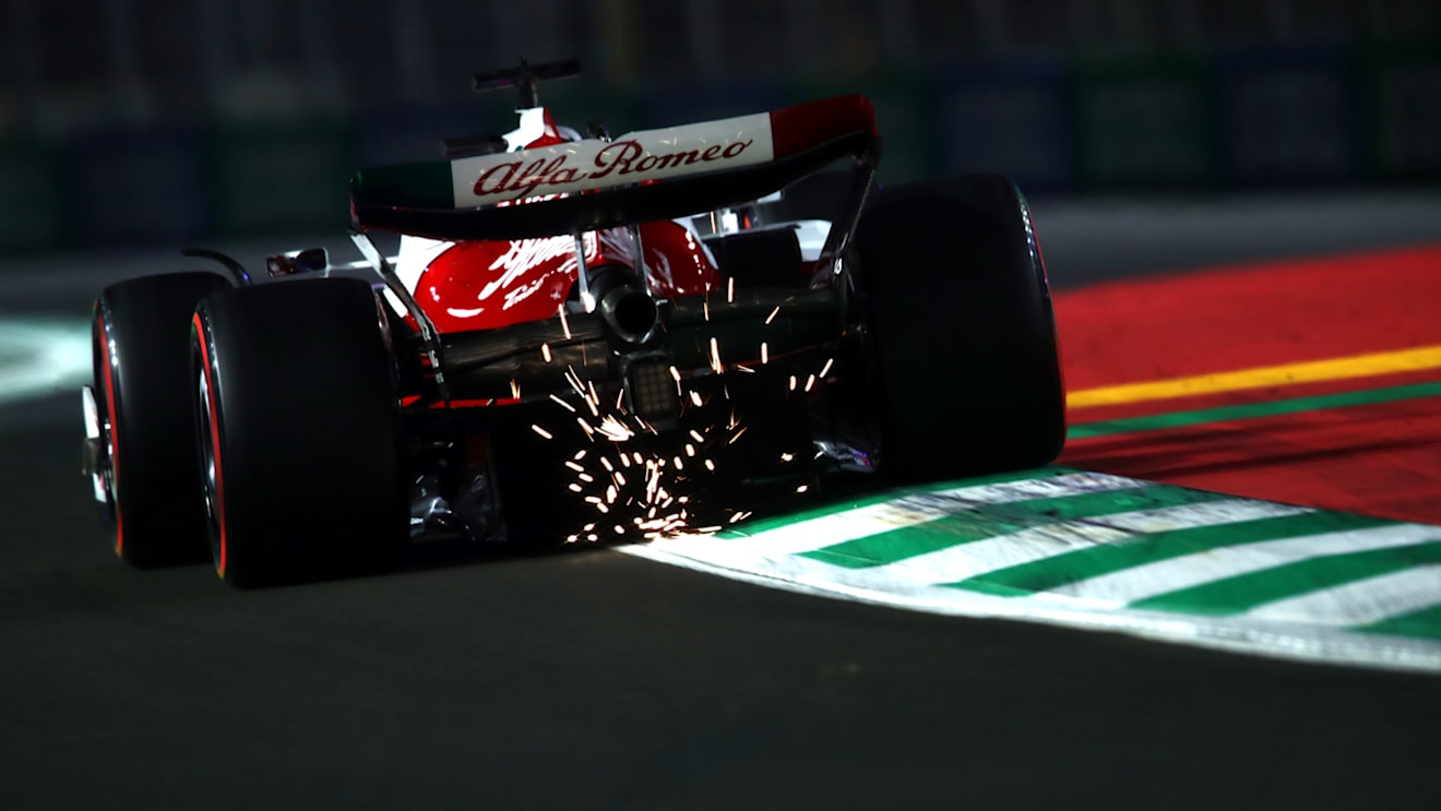JEDDAH, SAUDI ARABIA - MARCH 26: Valtteri Bottas of Finland driving the (77) Alfa Romeo F1 C42 Ferrari on track during qualifying ahead of the F1 Grand Prix of Saudi Arabia at the Jeddah Corniche Circuit on March 26, 2022 in Jeddah, Saudi Arabia. (Photo by Joe Portlock - Formula 1/Formula 1 via Getty Images)