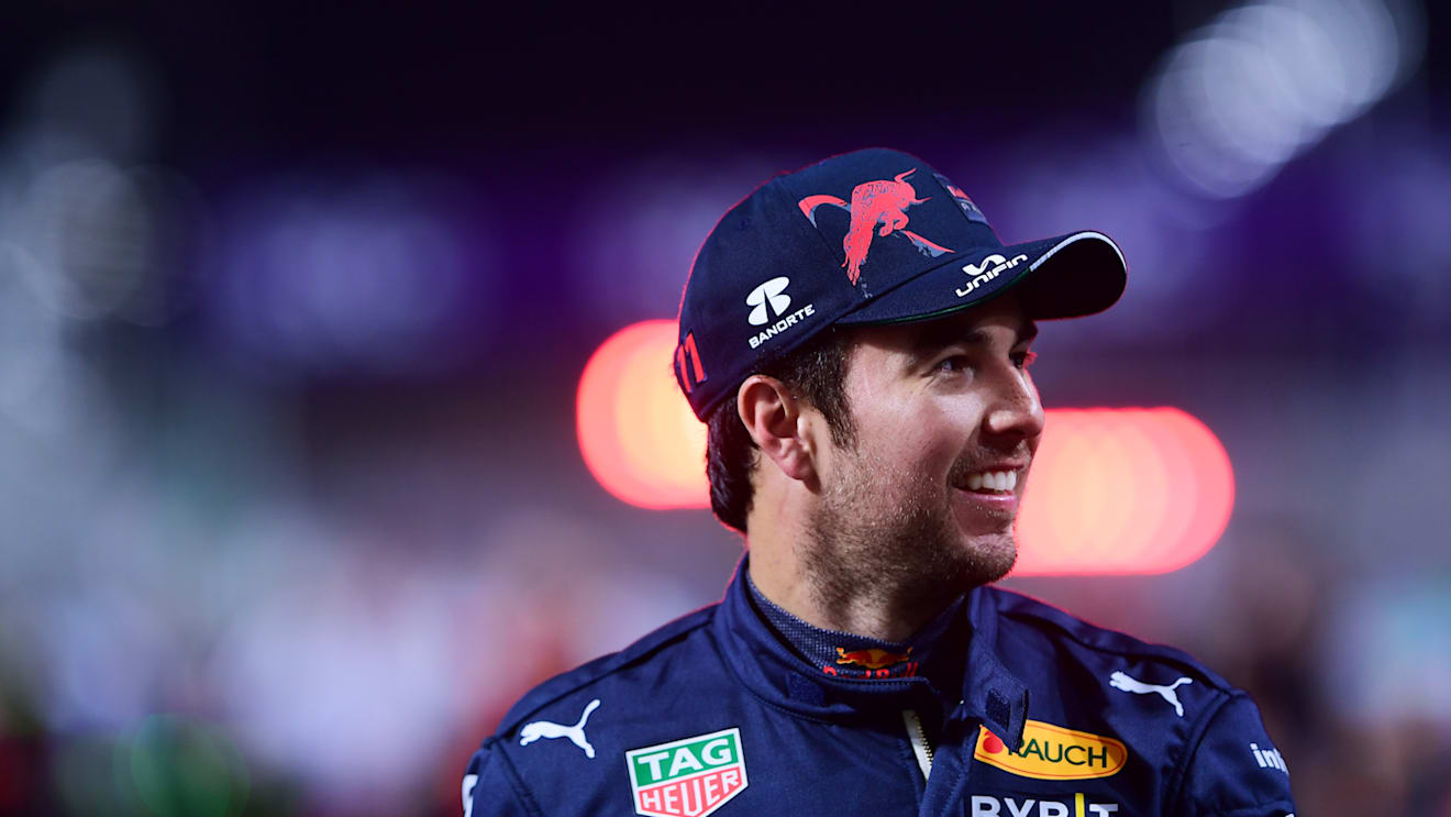 JEDDAH, SAUDI ARABIA - MARCH 26: Pole position qualifier Sergio Perez of Mexico and Oracle Red Bull Racing looks on  in parc ferme during qualifying ahead of the F1 Grand Prix of Saudi Arabia at the Jeddah Corniche Circuit on March 26, 2022 in Jeddah, Saudi Arabia. (Photo by Mario Renzi - Formula 1/Formula 1 via Getty Images)