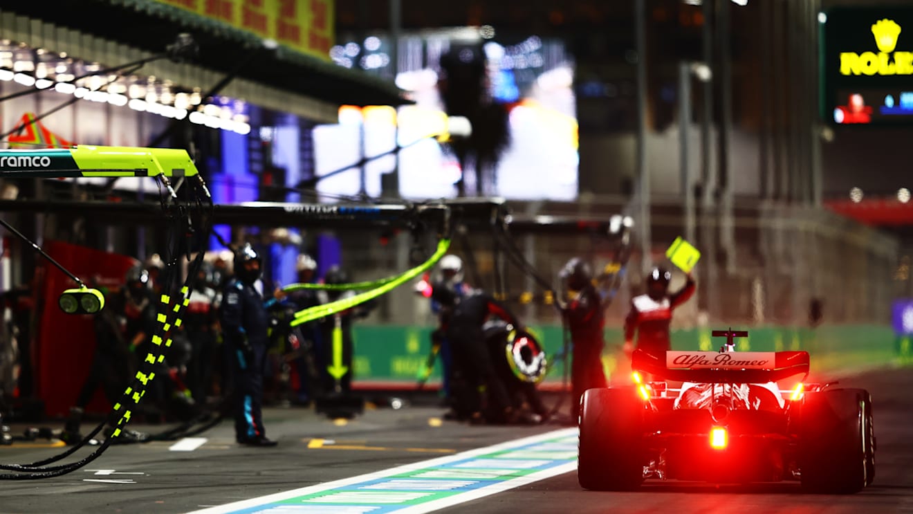 JEDDAH, SAUDI ARABIA - MARCH 27: Valtteri Bottas of Finland driving the (77) Alfa Romeo F1 C42 Ferrari in the Pitlane during the F1 Grand Prix of Saudi Arabia at the Jeddah Corniche Circuit on March 27, 2022 in Jeddah, Saudi Arabia. (Photo by Mark Thompson/Getty Images)