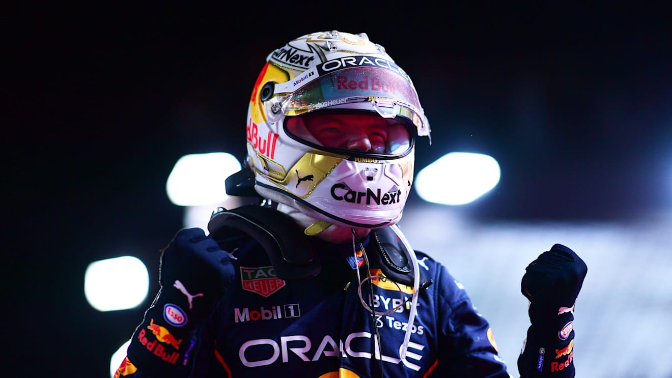 JEDDAH, SAUDI ARABIA - MARCH 27: Race winner Max Verstappen of the Netherlands and Oracle Red Bull Racing celebrates in parc ferme during the F1 Grand Prix of Saudi Arabia at the Jeddah Corniche Circuit on March 27, 2022 in Jeddah, Saudi Arabia. (Photo by Mario Renzi - Formula 1/Formula 1 via Getty Images)