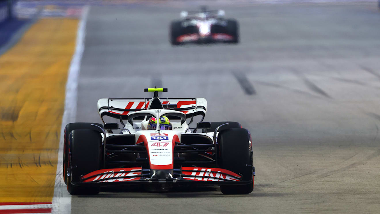 SINGAPORE, SINGAPORE - SEPTEMBER 30: Mick Schumacher of Germany driving the (47) Haas F1 VF-22 Ferrari on track during practice ahead of the F1 Grand Prix of Singapore at Marina Bay Street Circuit on September 30, 2022 in Singapore, Singapore. (Photo by Bryn Lennon - Formula 1/Formula 1 via Getty Images)
