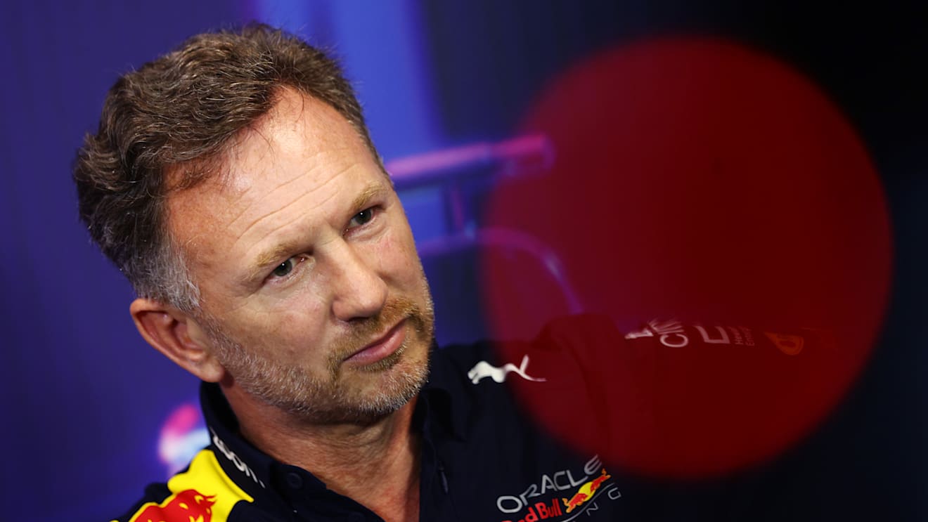 SINGAPORE, SINGAPORE - OCTOBER 01: Red Bull Racing Team Principal Christian Horner talks in the team principal's press conference before final practice ahead of the F1 Grand Prix of Singapore at Marina Bay Street Circuit on October 01, 2022 in Singapore, Singapore. (Photo by Clive Rose/Getty Images,)