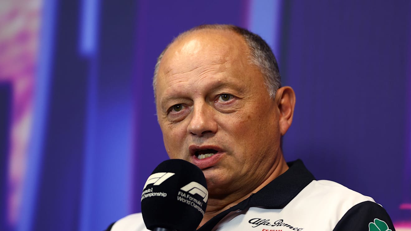 SINGAPORE, SINGAPORE - OCTOBER 01: Alfa Romeo Racing Team Principal Frederic Vasseur talks in the team principal's press conference before final practice ahead of the F1 Grand Prix of Singapore at Marina Bay Street Circuit on October 01, 2022 in Singapore, Singapore. (Photo by Clive Rose/Getty Images,)