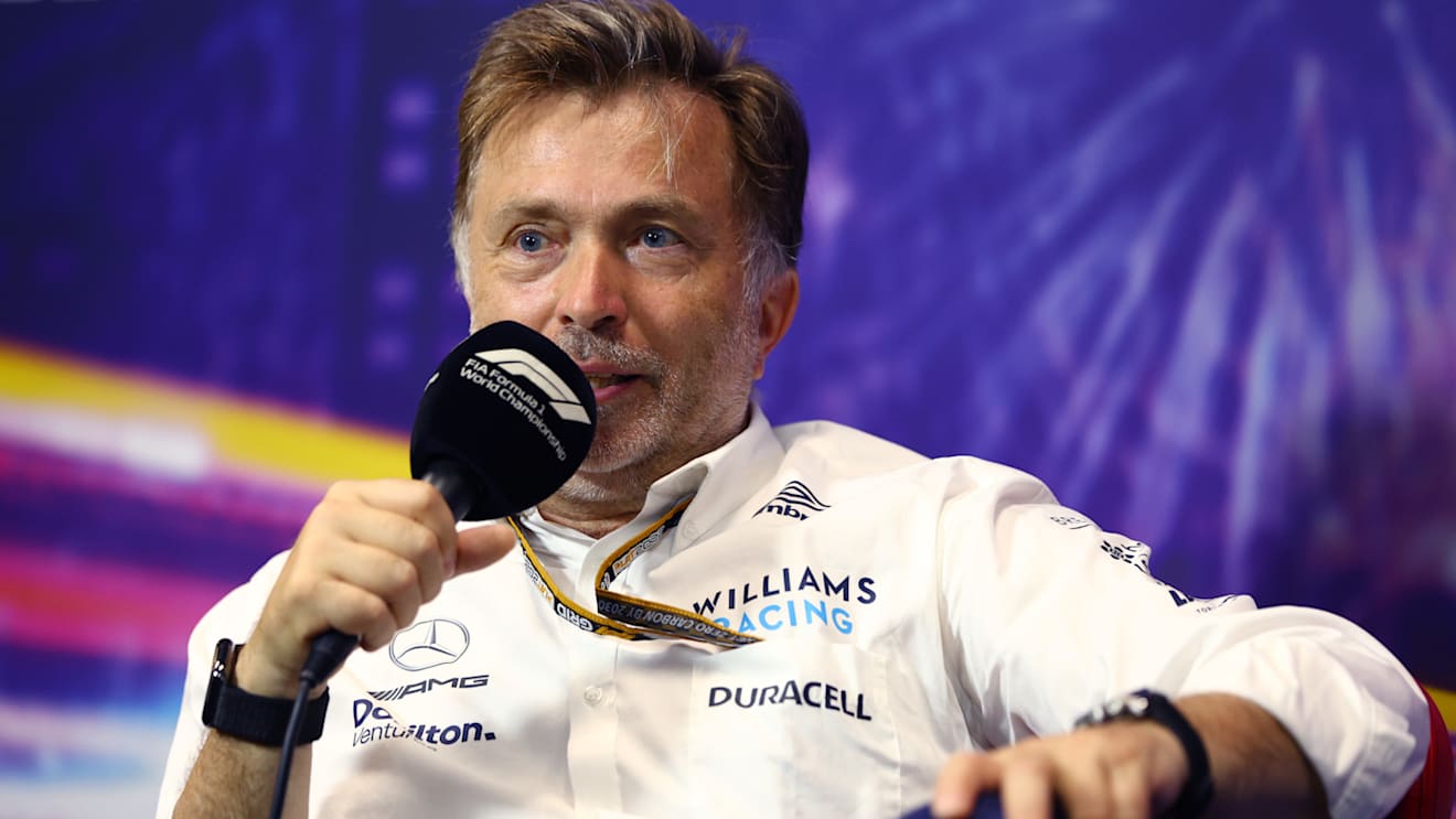 SINGAPORE, SINGAPORE - OCTOBER 01: Jost Capito, CEO of Williams F1 talks in the team principal's press conference before final practice ahead of the F1 Grand Prix of Singapore at Marina Bay Street Circuit on October 01, 2022 in Singapore, Singapore. (Photo by Clive Rose/Getty Images,)
