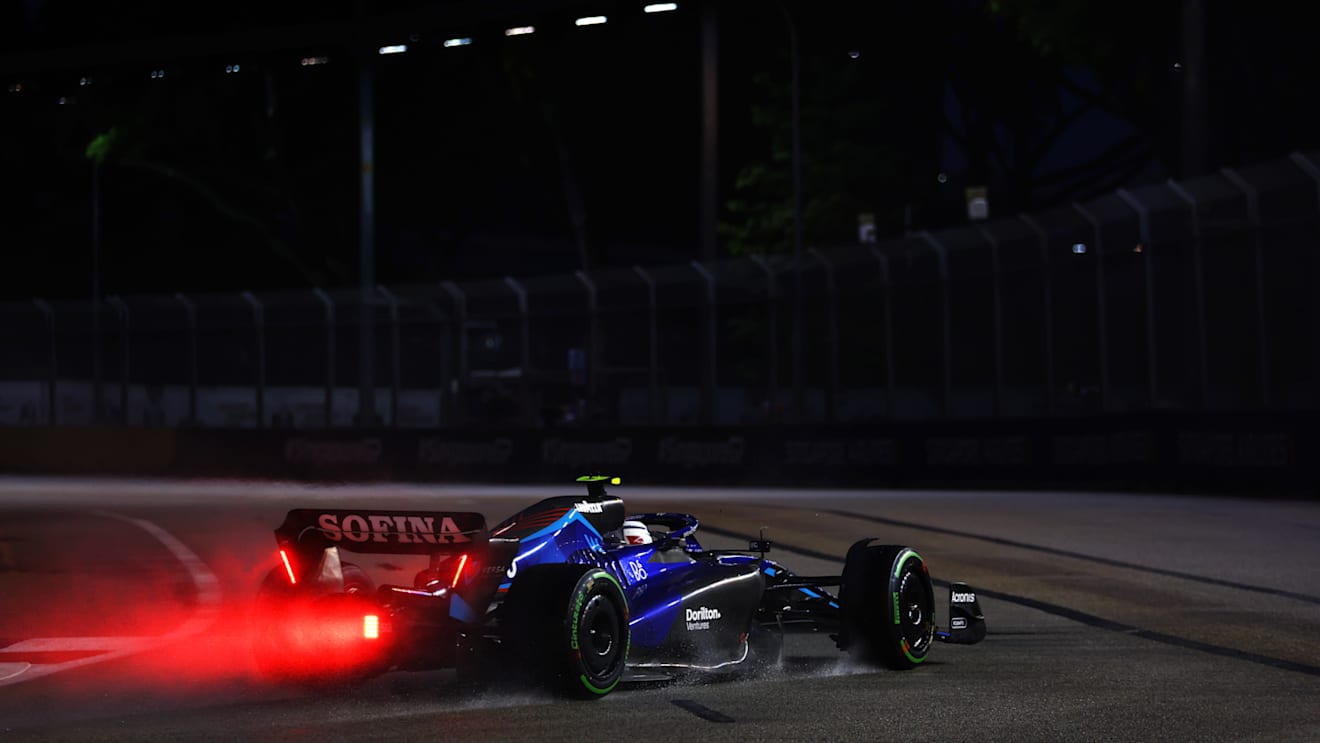 SINGAPORE, SINGAPORE - OCTOBER 01: Nicholas Latifi of Canada driving the (6) Williams FW44 Mercedes on track during final practice ahead of the F1 Grand Prix of Singapore at Marina Bay Street Circuit on October 01, 2022 in Singapore, Singapore. (Photo by Bryn Lennon - Formula 1/Formula 1 via Getty Images)