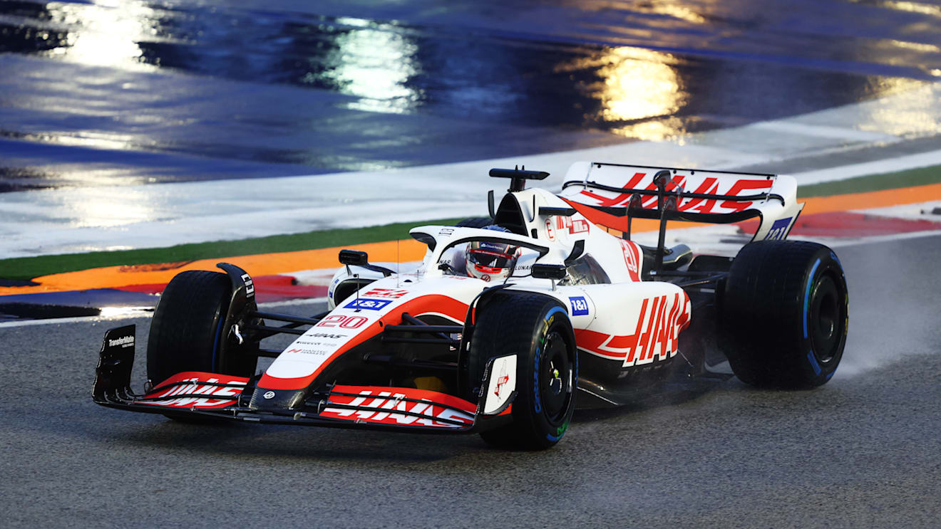 SINGAPORE, SINGAPORE - OCTOBER 01: Kevin Magnussen of Denmark driving the (20) Haas F1 VF-22 Ferrari on track during final practice ahead of the F1 Grand Prix of Singapore at Marina Bay Street Circuit on October 01, 2022 in Singapore, Singapore. (Photo by Bryn Lennon - Formula 1/Formula 1 via Getty Images)