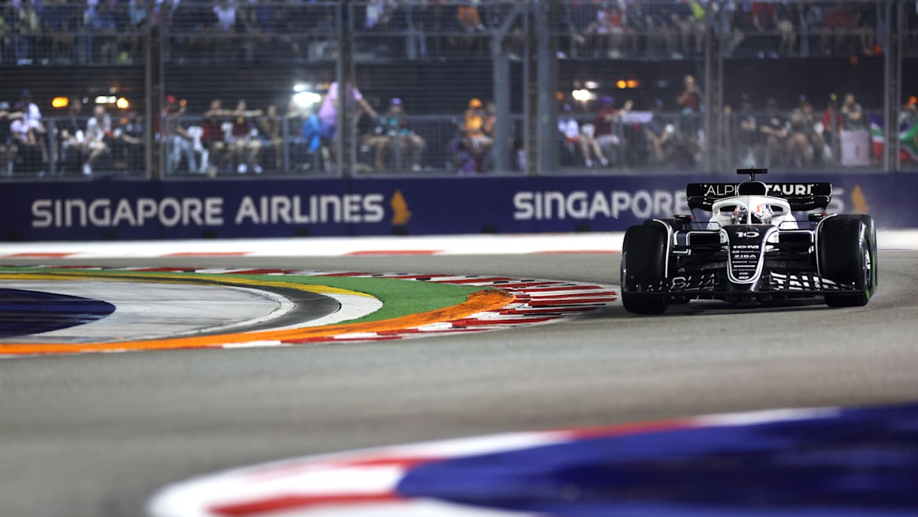 SINGAPORE, SINGAPORE - OCTOBER 02: Pierre Gasly of France driving the (10) Scuderia AlphaTauri AT03 on track during the F1 Grand Prix of Singapore at Marina Bay Street Circuit on October 02, 2022 in Singapore, Singapore. (Photo by Peter Fox/Getty Images,)