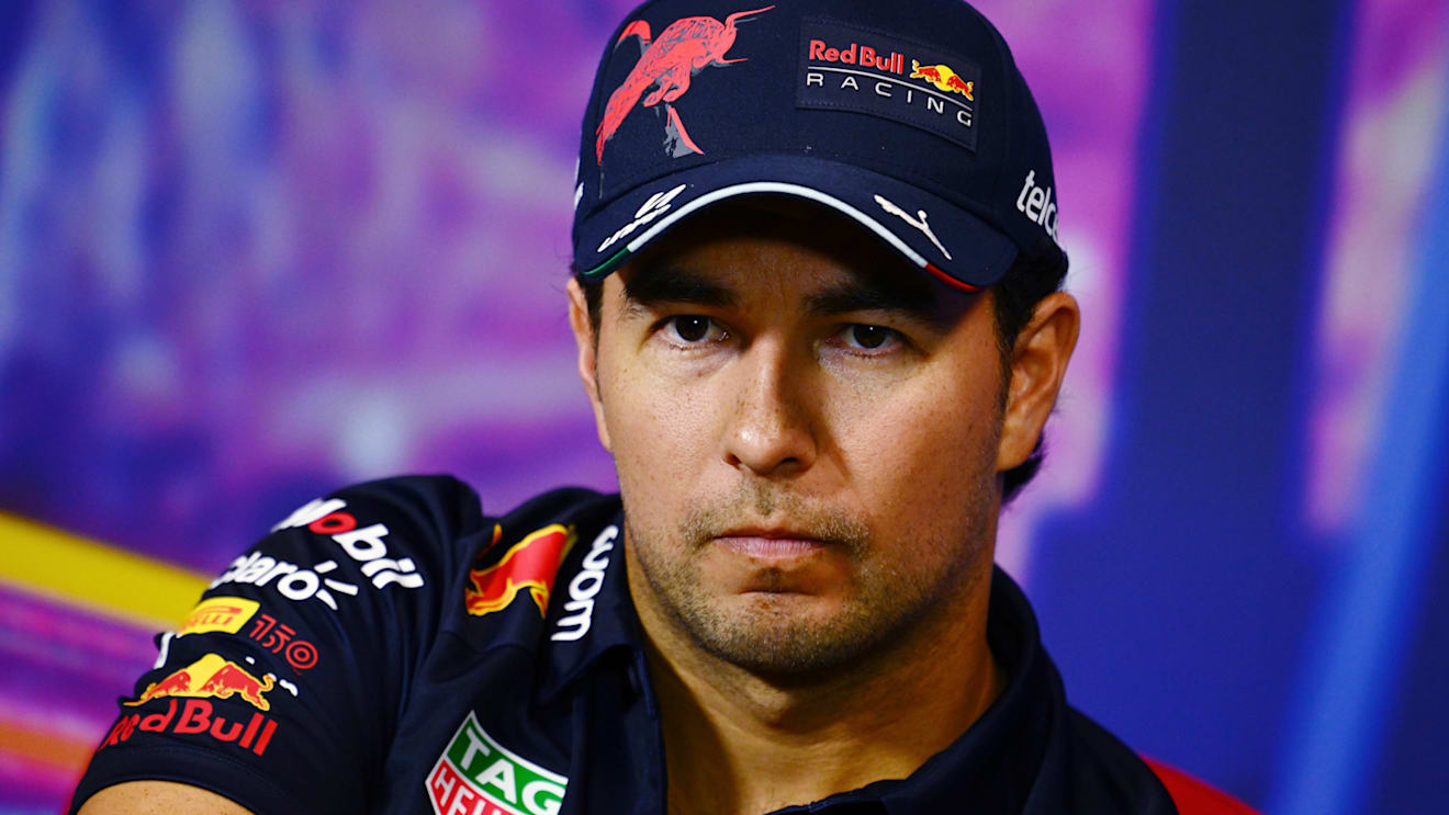 SINGAPORE, SINGAPORE - SEPTEMBER 29: Sergio Perez of Mexico and Oracle Red Bull Racing attends the Drivers Press Conference during previews ahead of the F1 Grand Prix of Singapore at Marina Bay Street Circuit on September 29, 2022 in Singapore, Singapore. (Photo by Clive Mason/Getty Images,)