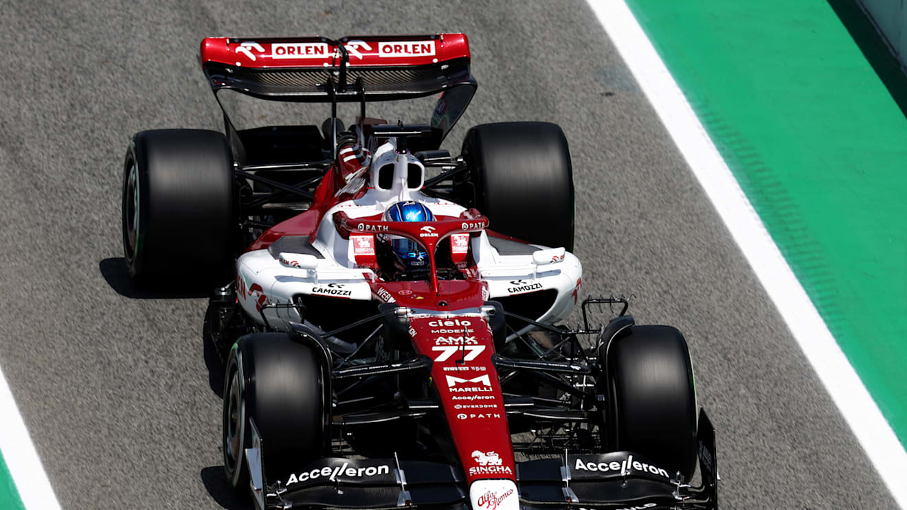 BARCELONA, SPAIN - MAY 20: Valtteri Bottas of Finland driving the (77) Alfa Romeo F1 C42 Ferrari on track during practice ahead of the F1 Grand Prix of Spain at Circuit de Barcelona-Catalunya on May 20, 2022 in Barcelona, Spain. (Photo by Alex Pantling - Formula 1/Formula 1 via Getty Images)