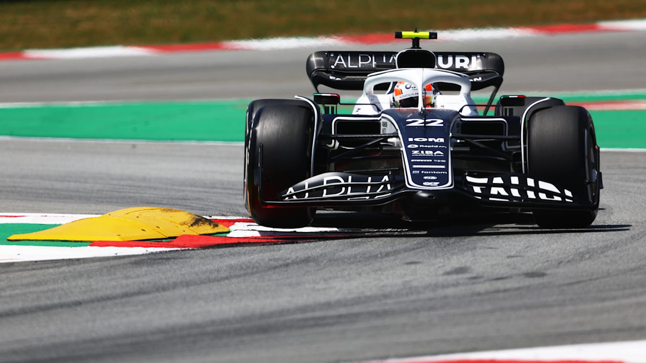 BARCELONA, SPAIN - MAY 21: Yuki Tsunoda of Japan driving the (22) Scuderia AlphaTauri AT03 on track during practice ahead of the F1 Grand Prix of Spain at Circuit de Barcelona-Catalunya on May 21, 2022 in Barcelona, Spain. (Photo by Mark Thompson/Getty Images)