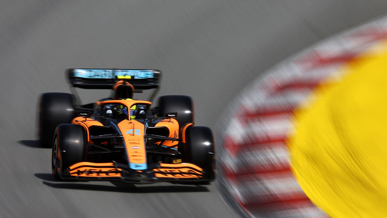 BARCELONA, SPAIN - MAY 21: Lando Norris of Great Britain driving the (4) McLaren MCL36 Mercedes on track during qualifying ahead of the F1 Grand Prix of Spain at Circuit de Barcelona-Catalunya on May 21, 2022 in Barcelona, Spain. (Photo by Lars Baron/Getty Images)