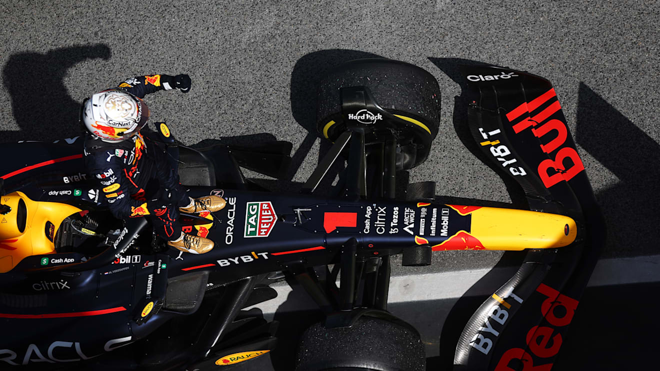 BARCELONA, SPAIN - MAY 22: Race winner Max Verstappen of the Netherlands and Oracle Red Bull Racing celebrates in parc ferme during the F1 Grand Prix of Spain at Circuit de Barcelona-Catalunya on May 22, 2022 in Barcelona, Spain. (Photo by Lars Baron/Getty Images)