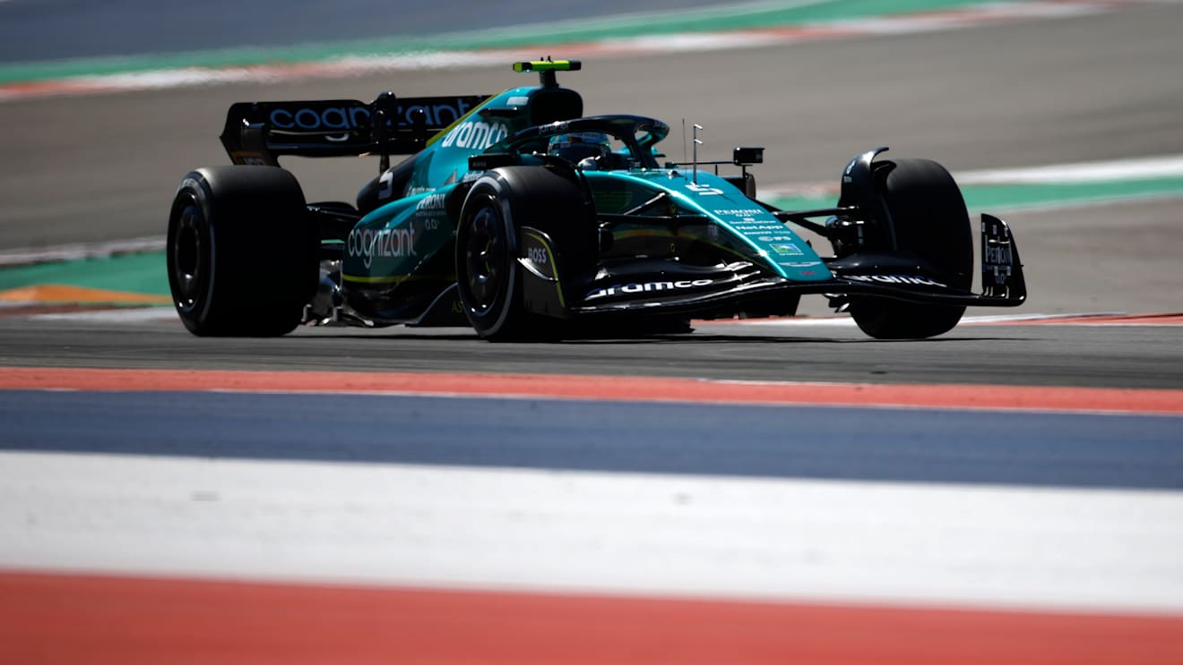 AUSTIN, TEXAS - OCTOBER 21: Sebastian Vettel of Germany driving the (5) Aston Martin AMR22 Mercedes on track during practice ahead of the F1 Grand Prix of USA at Circuit of The Americas on October 21, 2022 in Austin, Texas. (Photo by Jared C. Tilton/Getty Images)
