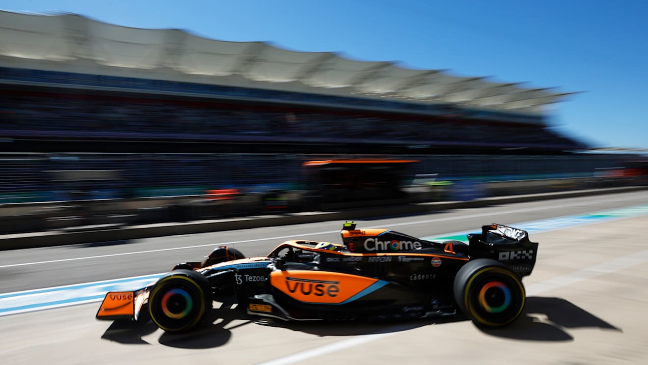 AUSTIN, TEXAS - OCTOBER 21: Lando Norris of Great Britain driving the (4) McLaren MCL36 Mercedes in the Pitlane during practice ahead of the F1 Grand Prix of USA at Circuit of The Americas on October 21, 2022 in Austin, Texas. (Photo by Chris Graythen/Getty Images)