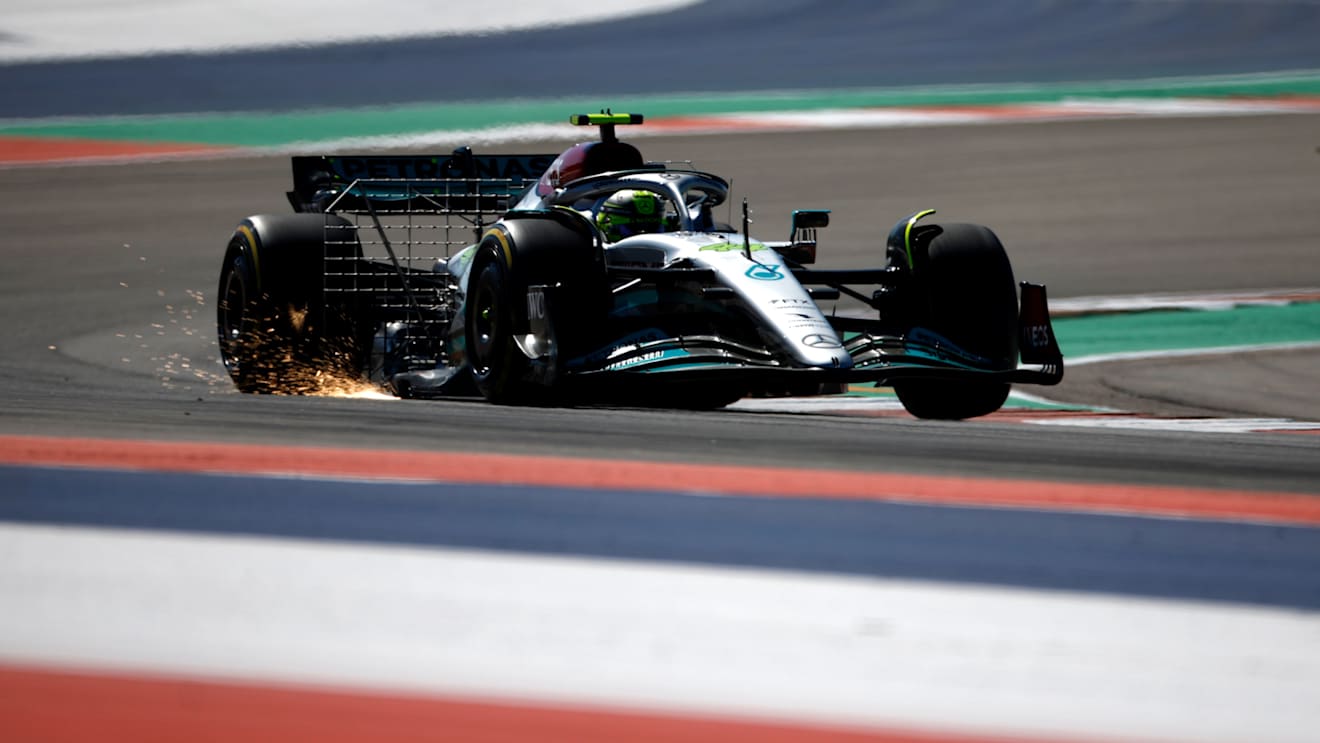 AUSTIN, TEXAS - OCTOBER 21: Lewis Hamilton of Great Britain driving the (44) Mercedes AMG Petronas F1 Team W13 on track during practice ahead of the F1 Grand Prix of USA at Circuit of The Americas on October 21, 2022 in Austin, Texas. (Photo by Jared C. Tilton/Getty Images)