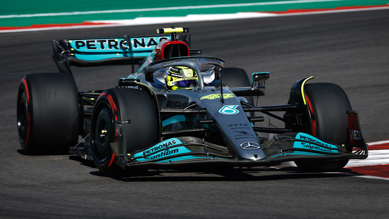 AUSTIN, TEXAS - OCTOBER 22: Lewis Hamilton of Great Britain driving the (44) Mercedes AMG Petronas F1 Team W13 on track during final practice ahead of the F1 Grand Prix of USA at Circuit of The Americas on October 22, 2022 in Austin, Texas. (Photo by Chris Graythen/Getty Images)