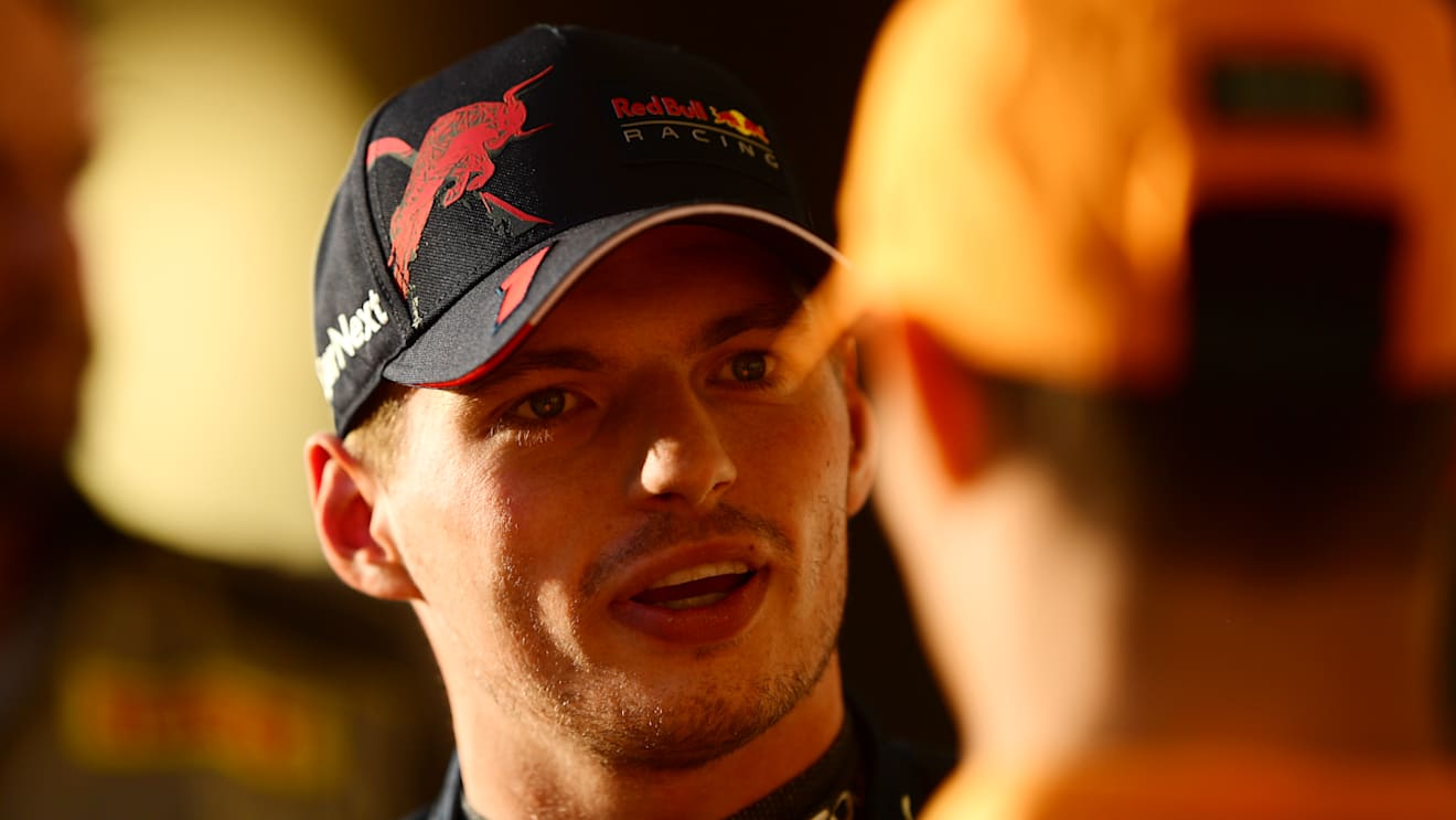 AUSTIN, TEXAS - OCTOBER 22: Third placed qualifier Max Verstappen of the Netherlands and Oracle Red Bull Racing talks in parc ferme during qualifying ahead of the F1 Grand Prix of USA at Circuit of The Americas on October 22, 2022 in Austin, Texas. (Photo by Mario Renzi - Formula 1/Formula 1 via Getty Images)