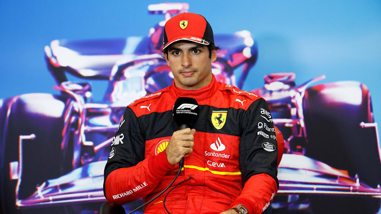 AUSTIN, TEXAS - OCTOBER 22: Pole position qualifier Carlos Sainz of Spain and Ferrari attends the press conference after qualifying ahead of the F1 Grand Prix of USA at Circuit of The Americas on October 22, 2022 in Austin, Texas. (Photo by Jared C. Tilton/Getty Images)