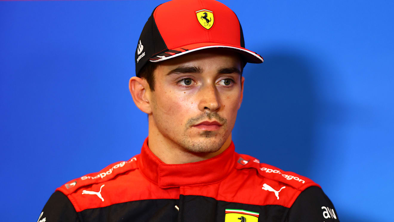 AUSTIN, TEXAS - OCTOBER 22: Second placed qualifier Charles Leclerc of Monaco and Ferrari attends the press conference after qualifying ahead of the F1 Grand Prix of USA at Circuit of The Americas on October 22, 2022 in Austin, Texas. (Photo by Dan Istitene/Getty Images)