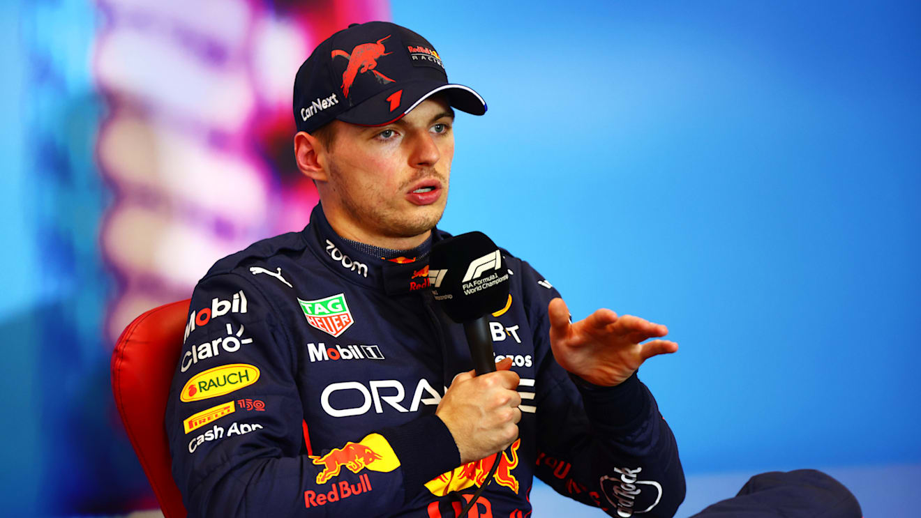 AUSTIN, TEXAS - OCTOBER 22: Third placed qualifier Max Verstappen of the Netherlands and Oracle Red Bull Racing attends the press conference after qualifying ahead of the F1 Grand Prix of USA at Circuit of The Americas on October 22, 2022 in Austin, Texas. (Photo by Dan Istitene/Getty Images)