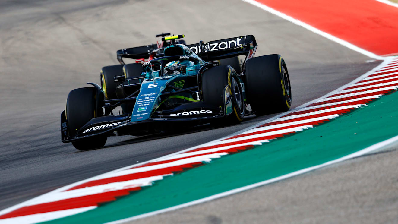 AUSTIN, TEXAS - OCTOBER 23: Sebastian Vettel of Germany driving the (5) Aston Martin AMR22 Mercedes on track during the F1 Grand Prix of USA at Circuit of The Americas on October 23, 2022 in Austin, Texas. (Photo by Chris Graythen/Getty Images)