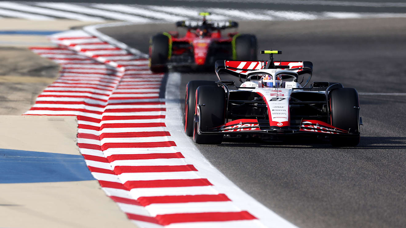 BAHRAIN, BAHRAIN - MARCH 03: Nico Hulkenberg of Germany driving the (27) Haas F1 VF-23 Ferrari on track during practice ahead of the F1 Grand Prix of Bahrain at Bahrain International Circuit on March 03, 2023 in Bahrain, Bahrain. (Photo by Lars Baron/Getty Images)