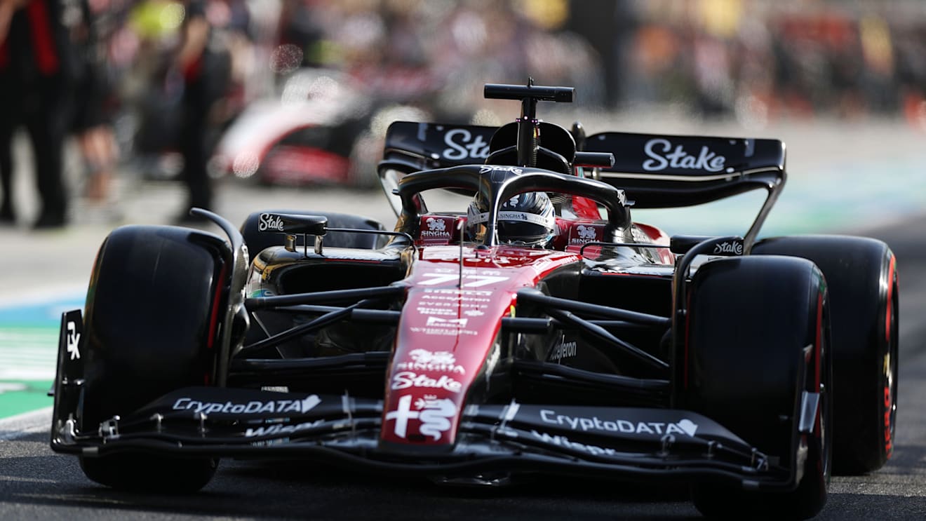 BAHRAIN, BAHRAIN - MARCH 04: Valtteri Bottas of Finland driving the (77) Alfa Romeo F1 C43 Ferrari in the Pitlane during final practice ahead of the F1 Grand Prix of Bahrain at Bahrain International Circuit on March 04, 2023 in Bahrain, Bahrain. (Photo by Peter Fox/Getty Images)