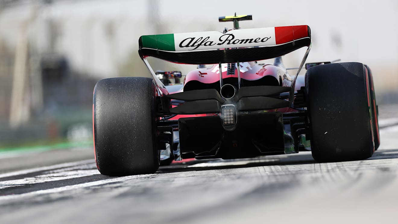 BAHRAIN, BAHRAIN - MARCH 04: Zhou Guanyu of China driving the (24) Alfa Romeo F1 C43 Ferrari in the Pitlane during final practice ahead of the F1 Grand Prix of Bahrain at Bahrain International Circuit on March 04, 2023 in Bahrain, Bahrain. (Photo by Peter Fox/Getty Images)