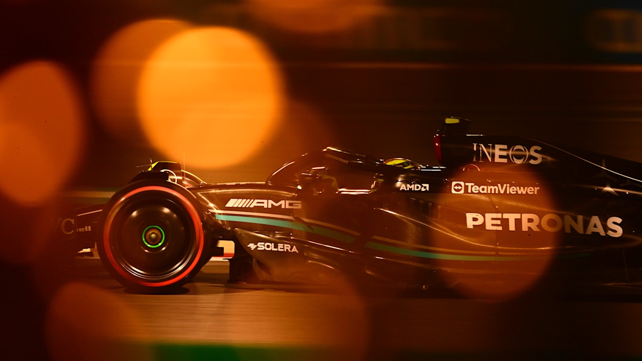 BAHRAIN, BAHRAIN - MARCH 04: Lewis Hamilton of Great Britain driving the (44) Mercedes AMG Petronas F1 Team W14 on track during qualifying ahead of the F1 Grand Prix of Bahrain at Bahrain International Circuit on March 04, 2023 in Bahrain, Bahrain. (Photo by Clive Mason/Getty Images)
