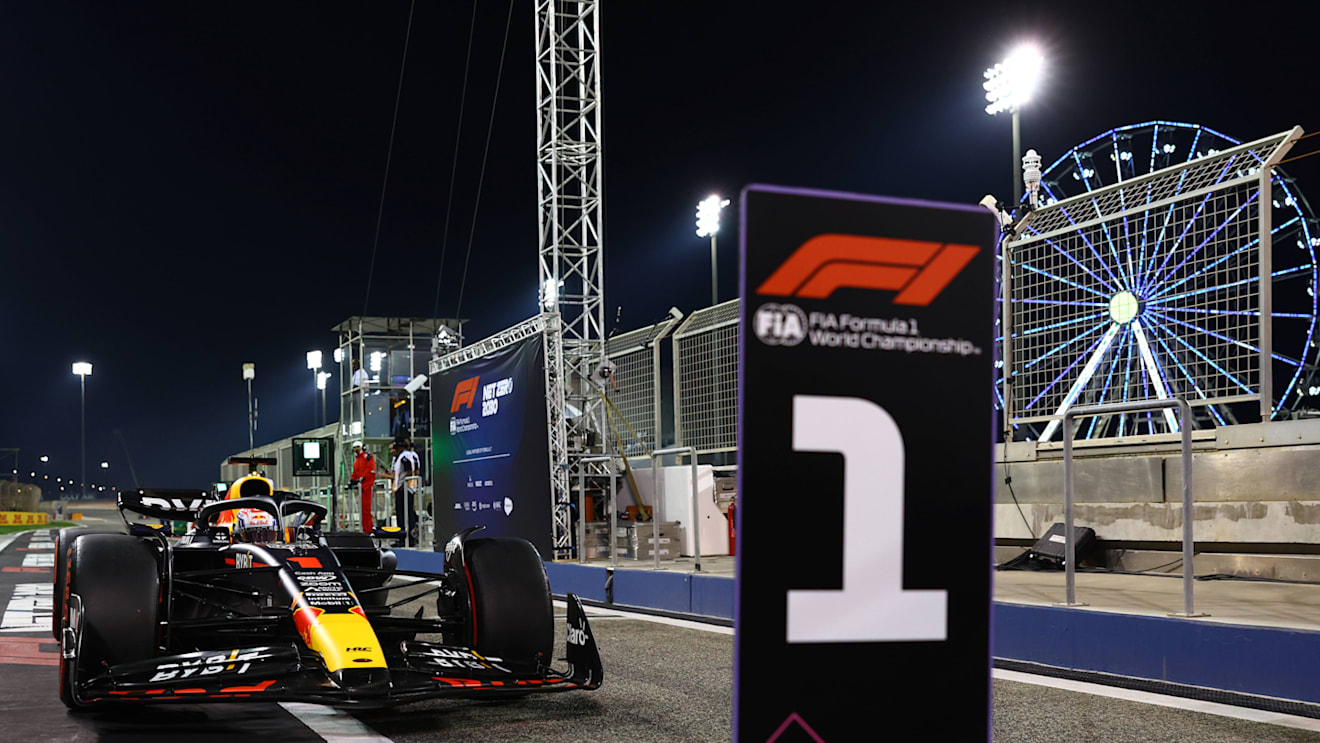 BAHRAIN, BAHRAIN - MARCH 04: Pole position qualifier Max Verstappen of the Netherlands driving the (1) Oracle Red Bull Racing RB19 stops in parc ferme during qualifying ahead of the F1 Grand Prix of Bahrain at Bahrain International Circuit on March 04, 2023 in Bahrain, Bahrain. (Photo by Mark Thompson/Getty Images)