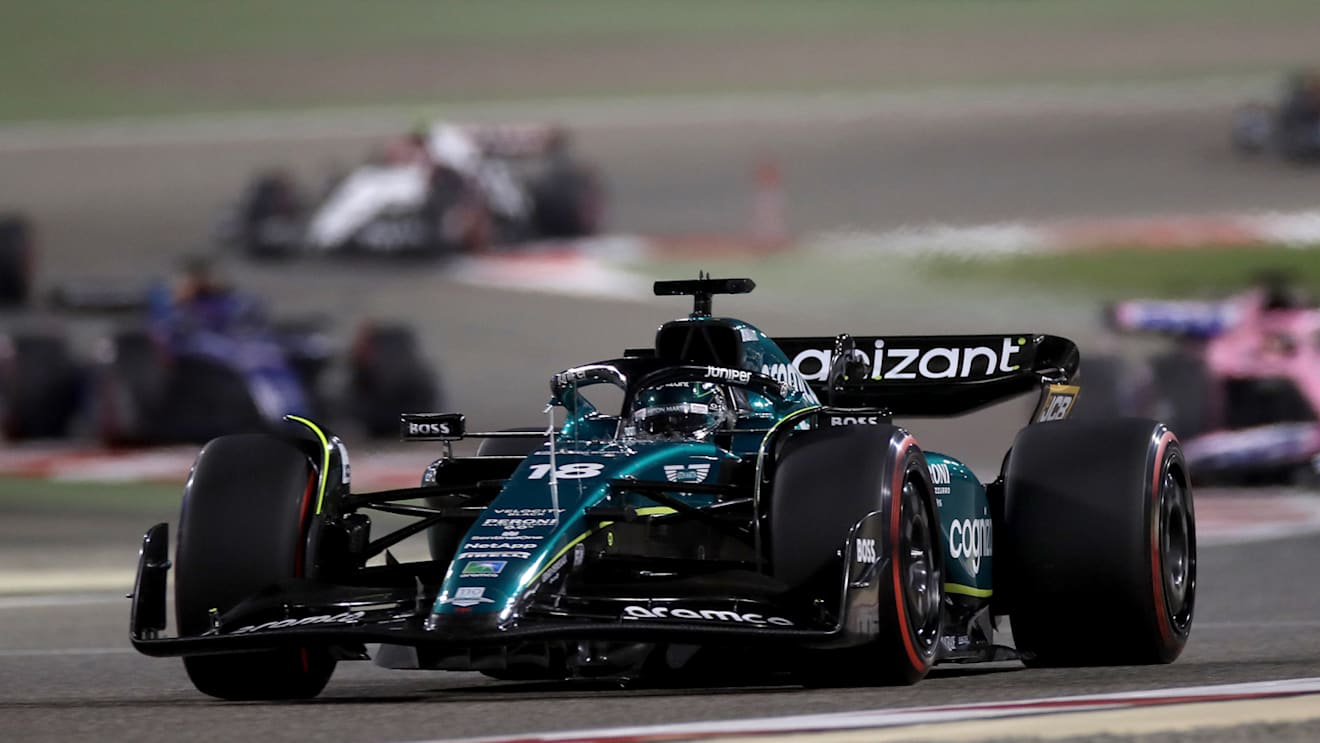 BAHRAIN, BAHRAIN - MARCH 05: Lance Stroll of Canada driving the (18) Aston Martin AMR23 Mercedes on track during the F1 Grand Prix of Bahrain at Bahrain International Circuit on March 05, 2023 in Bahrain, Bahrain. (Photo by Peter Fox/Getty Images)