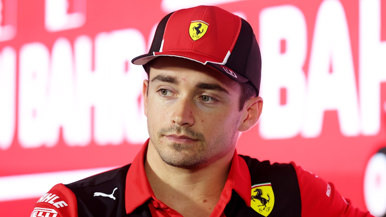 BAHRAIN, BAHRAIN - MARCH 02: Charles Leclerc of Monaco and Ferrari attends the Drivers Press Conference during previews ahead of the F1 Grand Prix of Bahrain at Bahrain International Circuit on March 02, 2023 in Bahrain, Bahrain. (Photo by Lars Baron/Getty Images)