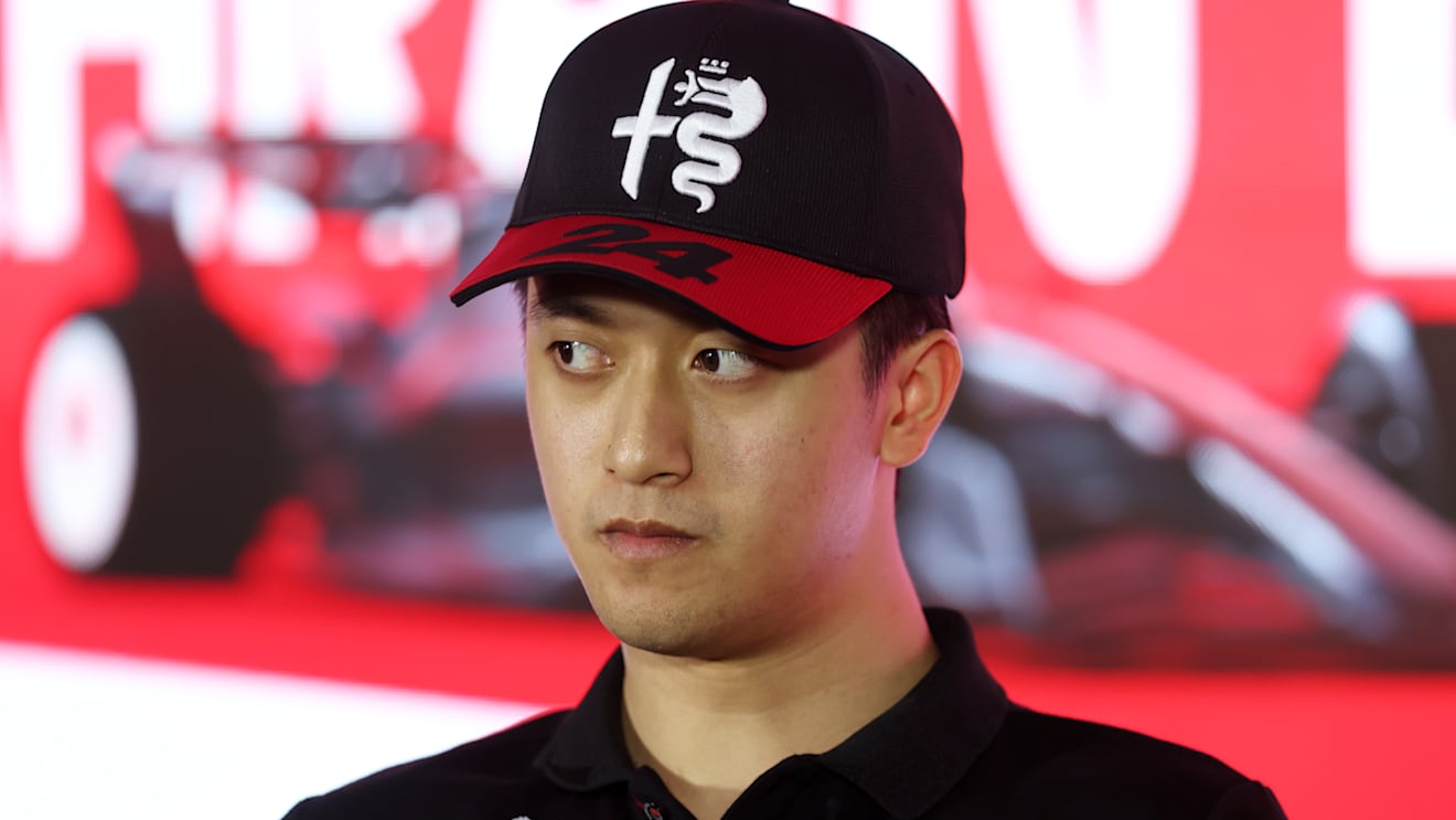 BAHRAIN, BAHRAIN - MARCH 02: Zhou Guanyu of China and Alfa Romeo F1 attends the Drivers Press Conference during previews ahead of the F1 Grand Prix of Bahrain at Bahrain International Circuit on March 02, 2023 in Bahrain, Bahrain. (Photo by Lars Baron/Getty Images)